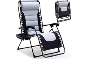 SereneLife Padded Zero Gravity Lounge Chair - Reclining Outdoor Lounge Chair with Detachable Cup Holder Tray, Removable Pillo