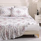 LONAVA Vintage Queen Size Bed Sheet Set, 6 Piece, Deep Pocket Light Grey Fitted Sheet, Comfy & Breathable Patterned Flat Sheets, Premium Microfiber, Paisley Printed