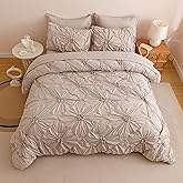 Nttopship Khaki Twin Comforter Set - 7 Pieces Bed in a Bag, Premium Comforters Twin Size Bed Set Pintuck Pinch Pleat Complete Comforter Set with Flat Sheet, Fitted Sheet and Pillowcases,Khaki