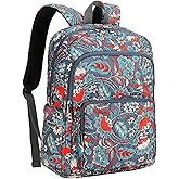 Searock Quilted Backpack for Women, Floral Backpack for Girls, Cotton Lightweight Bookbag for Travel, Work Orange