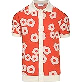 OXKNIT Mens Vintage Polo Shirts Casual Flower Pattern Knit Golf Polo Shirts Short Sleeve Jacquard Design