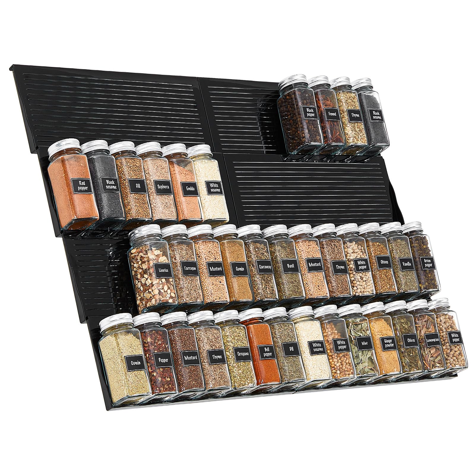 Photo 1 of Lifewit Plastic Adjustable Spice Drawer Organizer, Expandable Spice Rack for Countertop, Jar Storage Tray for Condiment, Seasoning, Syrup,Liquor, Medicine for Kitchen, Pantry, Set of 8, Black