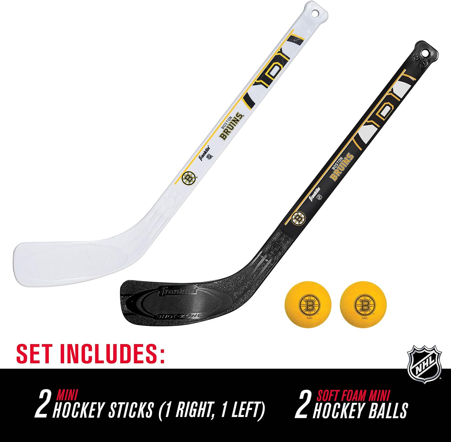 Franklin Sports NHL Boston Bruins Mini Hockey Stick Set - NHL Team Knee Hockey Stick and Ball Set - Two Player Stick Set - Great Toy for Kids : Hockey Sticks : Sports & Outdoors