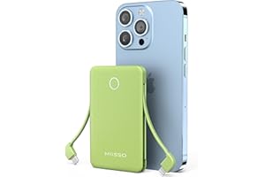 MIISSO 6000mah Ultra Slim Built in Cables Power Bank, Card Size Built in USB C Cords Battery Pack Portable Charger for Phones, 3 Output External Battery Pack Compatible with iPhone, Samsung, Google, Green