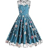 Floral Embroidered Dress for Women Formal Flower Embroidery Tulle Prom Dresses Floral Homecoming Dress Short Cute Vintage Summer Dress Graduation Dress Fit and Flare Swing Dance Dress Peacock blue XXL