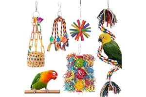 AFUOWER Bird Toys Parakeet Toy Parrot Chewing Shredding Foraging Toys with Rope Perch Hanging Toys Bird Cage Accessories for Cockatiel Conure Budgies Lovebird 5 Pack