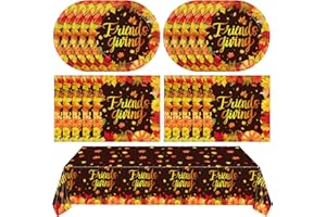 SNIMICS 41 PCS Fall theme Thanksgiving Party Supplies Kit,Happy Friendsgiving Tableware Include Dessert Plates, Napkins,Tablecloth Autumn Harvest Disposable Dinnerware For Autumn Thanksgiving Party