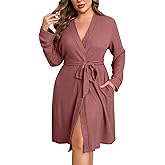 Ekouaer Women's Plus Size Robe Waffle Knit Bathrobe Short Lightweight Kimono Robes with Pockets Maternity Robe 1x-5x
