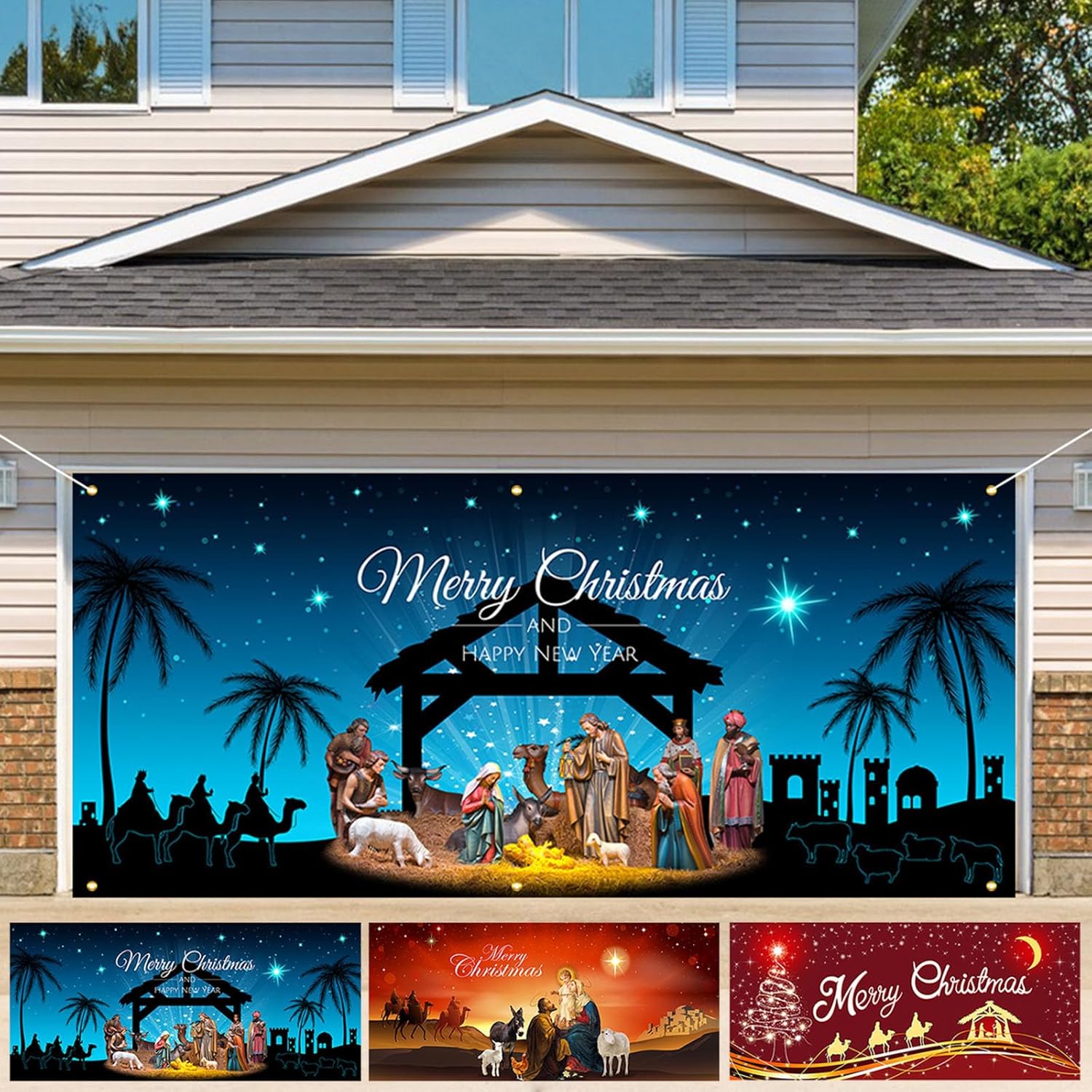 Garage Door Decorations - LNATOVI 2023 New Christmas Garage Door Banner Decoration,5.9x13.1ft Poster of Christmas Cover Garage Door,Christmas Wall Murals Ornament for Interior and Exterior Decoration of Christmas (Bule)