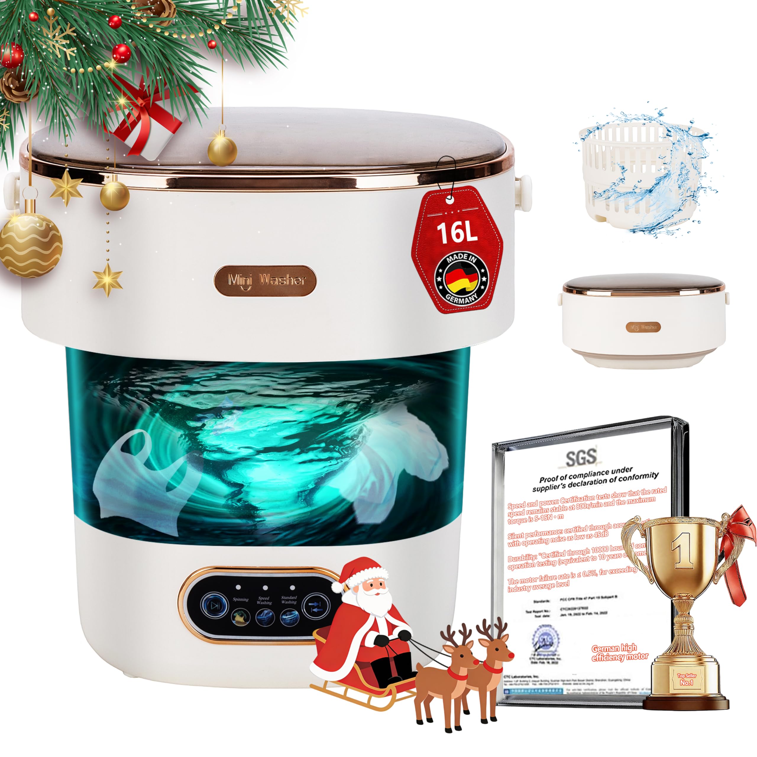 Photo 1 of 5.0 New Upgraded Portable Washing Machine 16L Mini Foldable Washer [SGS certified German high-efficiency motor] [Hidden UV-C cleaning]Foldable Design Ideal for Hotel, Home, Apartment and Campain