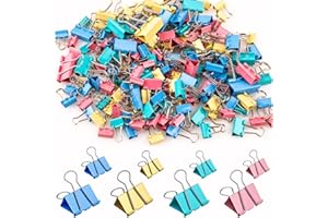 200 Count Colored Binder Clips Assorted Sizes, 4 Sizes Large, Medium, Small, Mini, Metal Paper Clamps, Bulk Clips Office Supplies (1 1/4", 1", 3/4", 1/2 Inch) KKEETUR