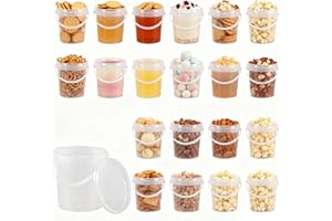 Minekkyes 20 Pack Plastic Rum Buckets for Drinks, 27OZ Cocktail Buckets Reusable Smoothie Bucket with Lid and Handle, Ice Cre