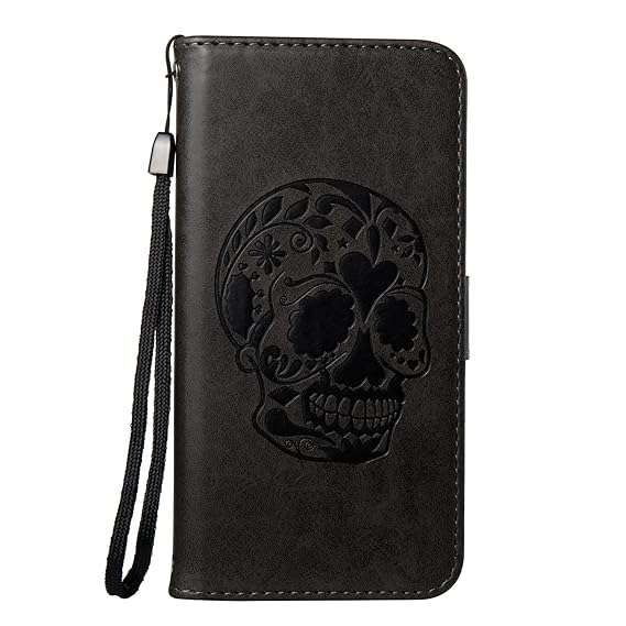 ISAKEN Huawei P8 Lite 2017 Hülle, PU Leder Flip Cover Brieftasche Ledertasche Handyhülle Tasche Case Schutzhülle mit Handschl