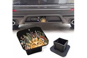 Sutmore Trailer Hitch Cover, Vintage Sun with Forest Plants Flowers Hitch Cover Rubber Towing Hitch Plug Covers, Square 2 Inch Receiver Tube Plug Cap for Trucks Cars SUVs