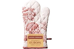 Maison d' Hermine Oven Gloves 100% Cotton Oven Mitt 7" x 13" with Loop Heat Resistant BBQ Cooking Gloves for Thanksgiving Chr