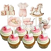 Ephlyn 36Pcs Baby Girl Cupcake Toppers Baby Shower Decorations for Girl Bear It's a Girl Cupcake Picks Decorations for Baby Girls Birthday Party Cake Decorations Pink