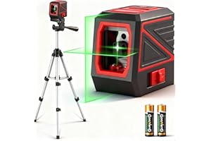 KOXOBET Green Laser Level with Tripod, Self-Leveling 100ft Cross Line Laser, Lazer Leveler Tool for Picture Hanging, Tile, Wall, Home Renovation, Indoor/Outdoor Use, 3 Brightness Levels, Battery Included