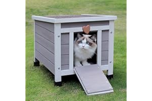 Hicaptain Cat House Outdoor, Feral Cat Shelter, Outside Rabbit Hutch Weatherproof Wooden Small Animal House and Habitats