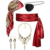 Women's Pirate Costume Pirate head Scarf Sash Belt Necklace Errings Eye Patch Halloween Cosplay Costume Accessories Set