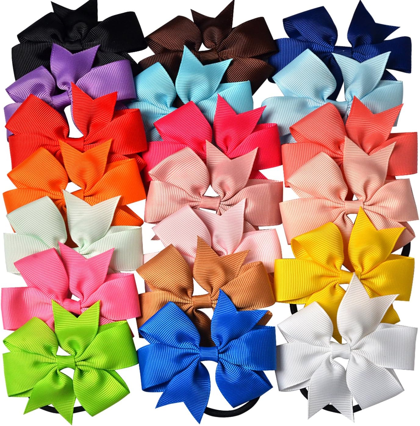 Imanom 3'' Baby Girl Grosgrain Ribbon, Boutique Hair Bow Ties, Ribbon Hair Holder Elastic Hair Band, Colorful Ponytail Holders For Teens Kids Pack of 20