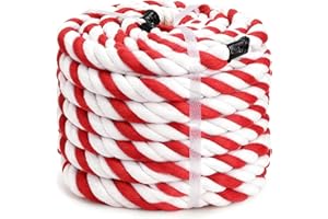 GANGGEND Natural Cotton Rope (1/2inches x 50ft), 3-Strand Twisted Thick Red White Soft Rope Cord for DIY Crafts Decoration Pet Toys, Indoor & Outdoor Use