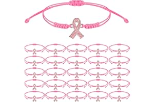 SINCCO 25 Pcs Breast Cancer Awareness Bracelets Bulk, Pink Ribbon Breast Cancer Awareness Bracelet Items Inspirational Wristband Accessories for Women Gifts Survior Party Favor