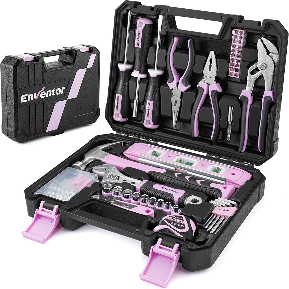Enventor Pink Tool Kit Set 108Pcs Women’s Hand Tool with Storage Toolbox