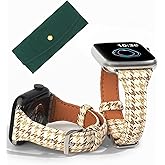 Designer Houndstooth Slim Bands Women Compatible with Apple Watch 45mm 44mm 42mm 41mm 40mm 38mm, Luxury Leather WristBand Plaid for iWatch Series 9/8/7/6/5/4/3/2/1/SE Yellow White