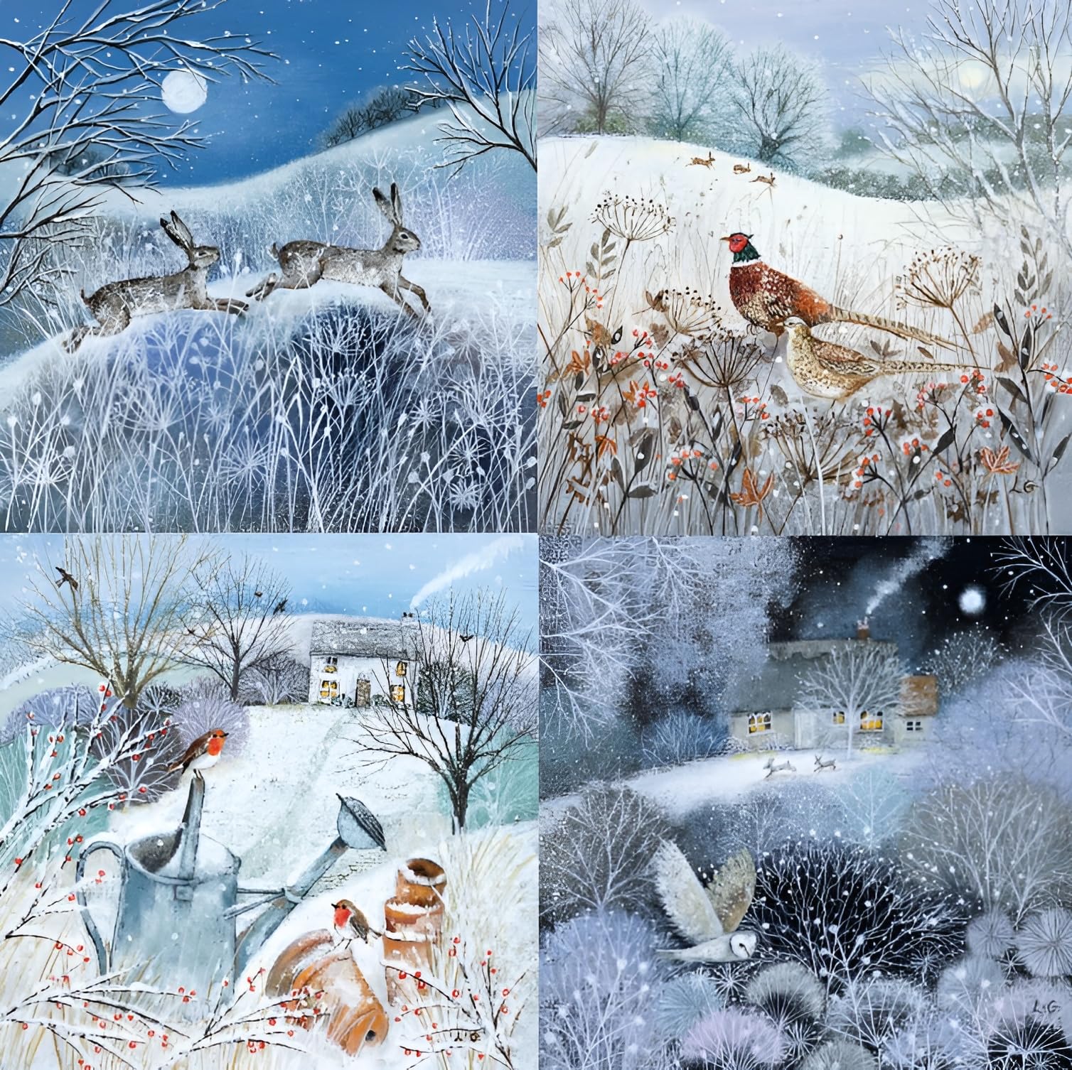 Museums & Galleries Charity Christmas Cards Pack of 20 - Festive Wildlife in the Snow - Assorted Premium Greeting Cards Multipack with Envelopes - 5 Each of 4 Designs - Supporting Macmillan