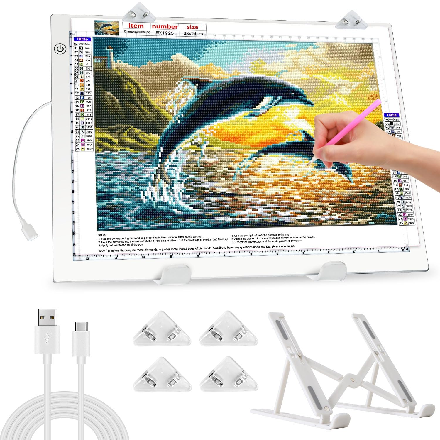 Zocelight A4 Light Pad for Diamond Art kit for Adults,Ultra Thin Light Board with Stand and Clip for Diamond Painting Accessories,3 Levels Dimming Light Box for Drawing,Sketching,Animation(White)