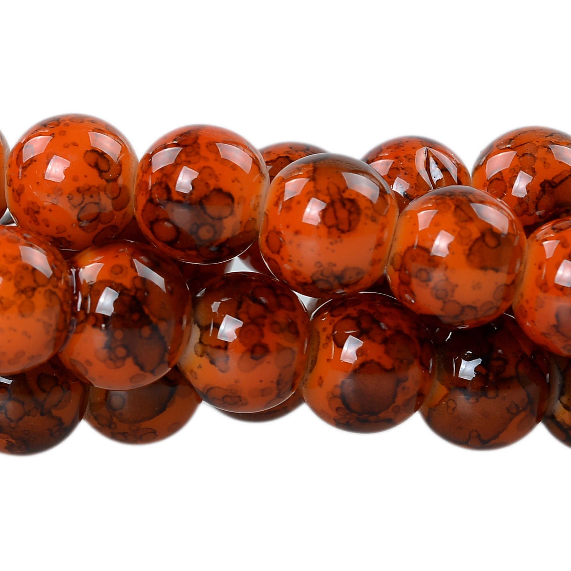 RUBYCA 10mm 2 Strands Czech Glass Round Beads Orange Painted Colored String for Jewelry Making