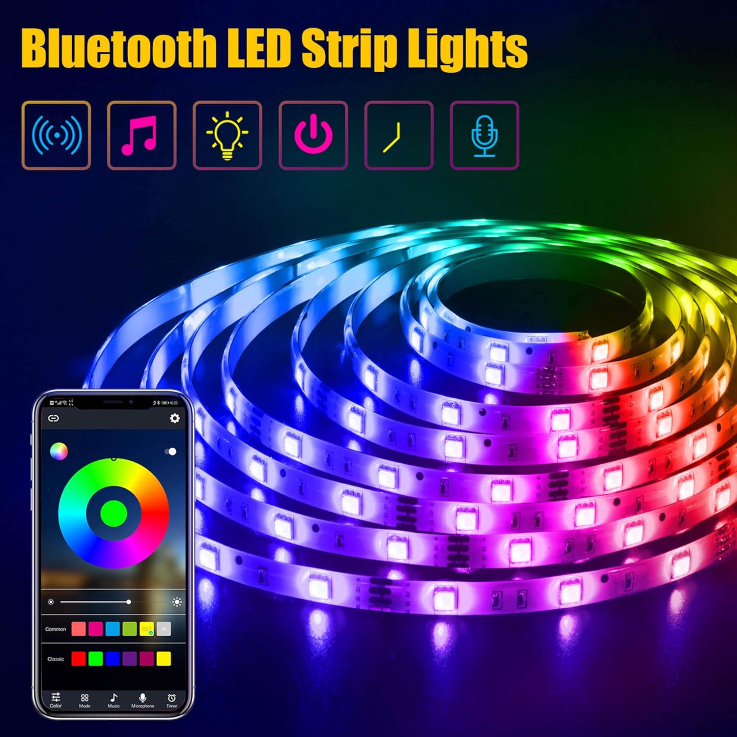 maylit Led Strip Lights, 32.8ft Bluetooth APP Controller RGB LED Light Strip, 5050