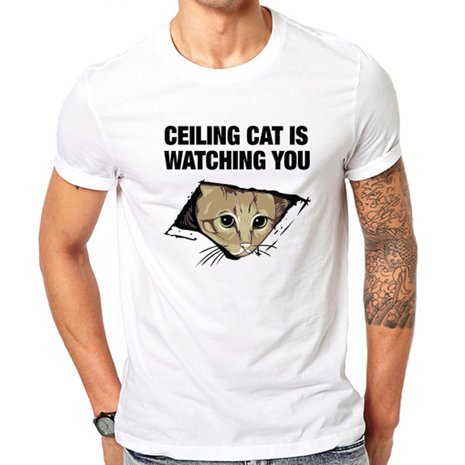 Amazon Com Gullprint Men S Ceiling Cat Is Watching You Funny Tee
