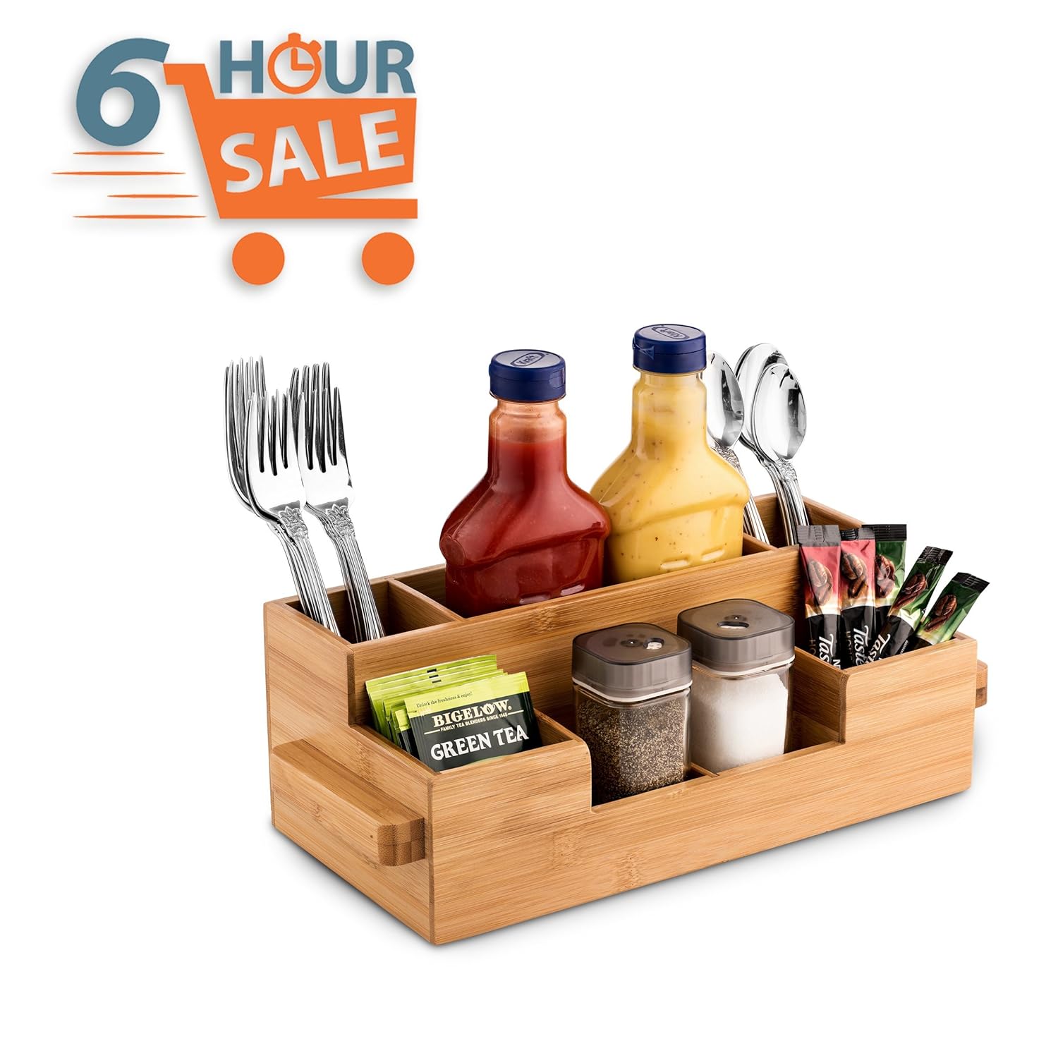 Bamboo Wooden Utensil Caddy Flatware Knives Condiments Chopsticks