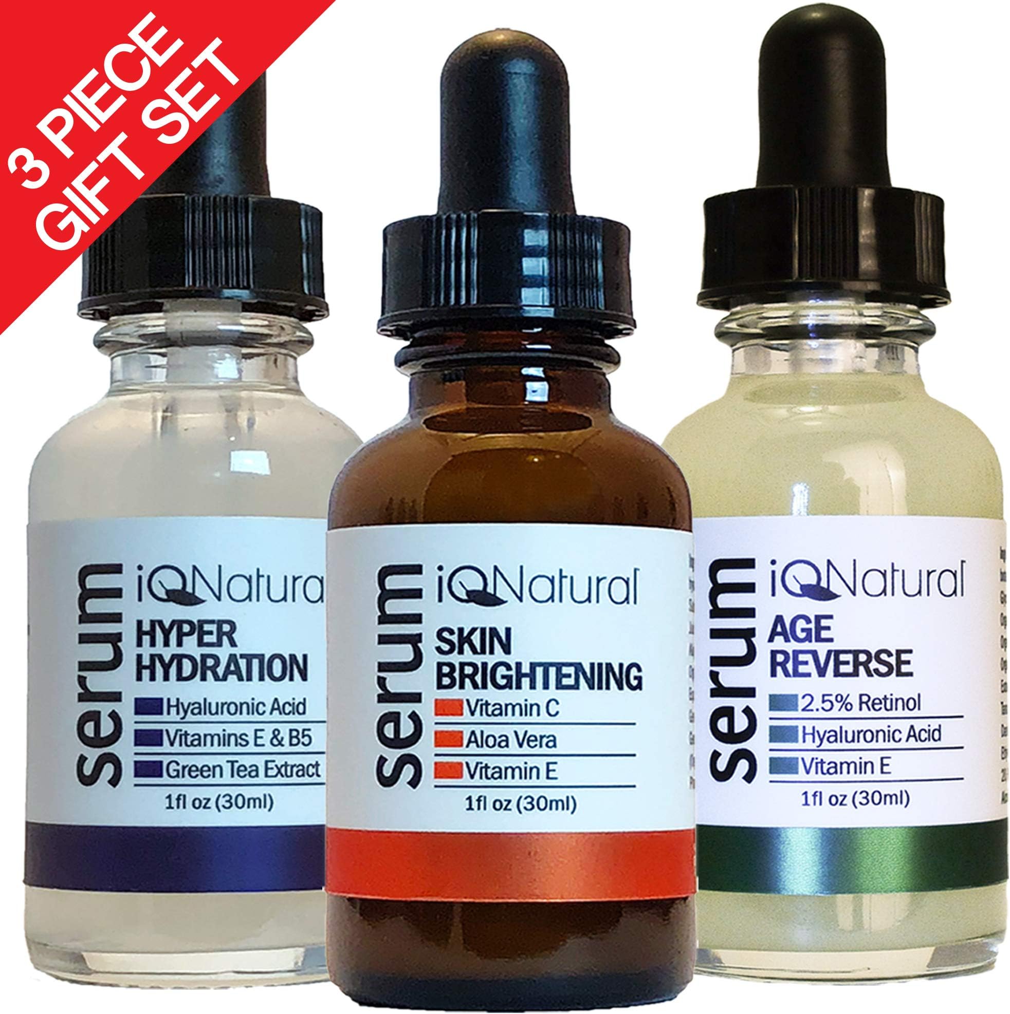 Gifts For Her - Vitamin C Serum For Face, Retinol Serum and Hyaluronic Acid & serum - 1 fl oz(ea) Gift Pack Trio Set