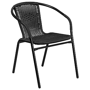 Flash Furniture Black Rattan Indoor-Outdoor Restaurant Stack Chair