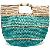 MAR Y SOL Camden Ombre Stripes Raffia Carryall Tote Straw Beach Bag