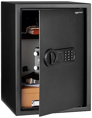 Amazon Basics Steel Home Security Safe Box with Electronic Keypad Lock for Documents, Jewelry, Valuables, 1.8 Cubic Feet, Black, 13.8"W x 13"D x 19.7"H