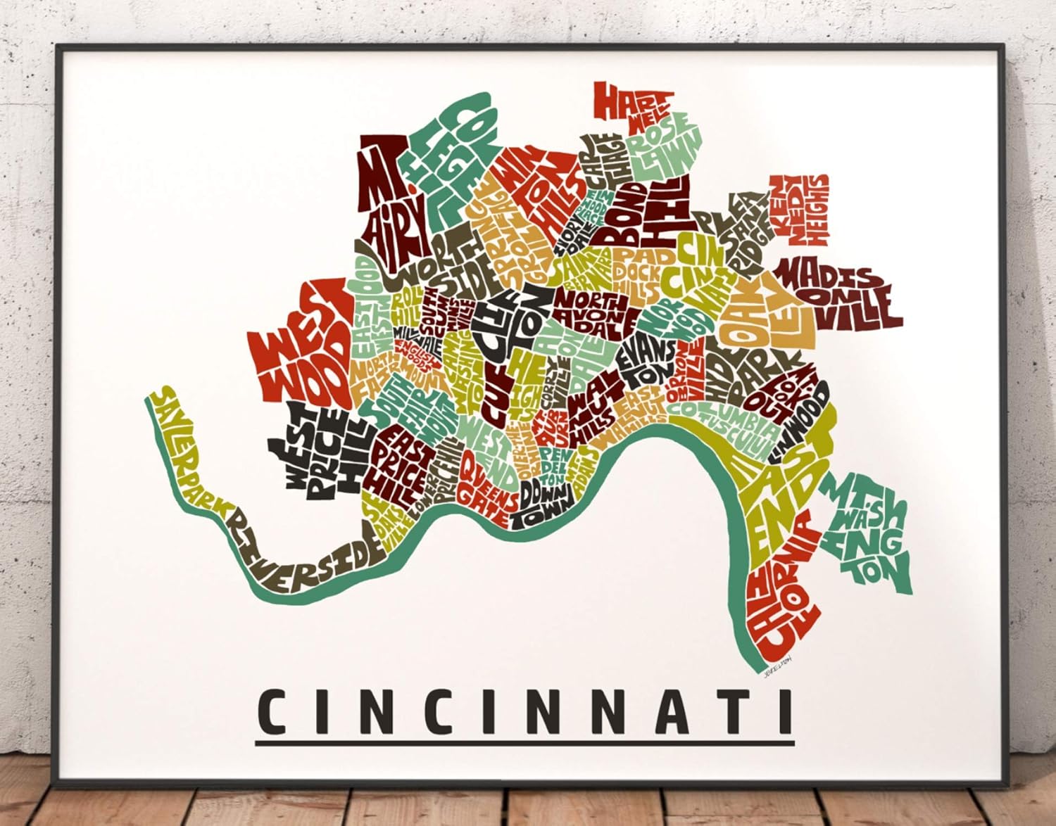 Amazon Com Cincinnati Neighborhood Map Print Signed Print Of My Original Hand Drawn Cincinnati Typography Map Art Handmade