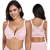 DotVol Women's Plus Size Front Closure Non Padded Underwire Posture Back Everyday Bra