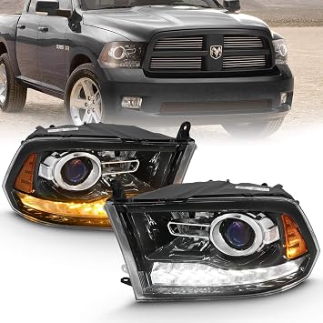 Amazon Com Amerilite Jet Black Projector Headlights For 2009 2018 Dodge Ram 1500 2500 3500 Assembly W Led Tube Switchback Turn Signal Set Passenger And Driver Side Automotive