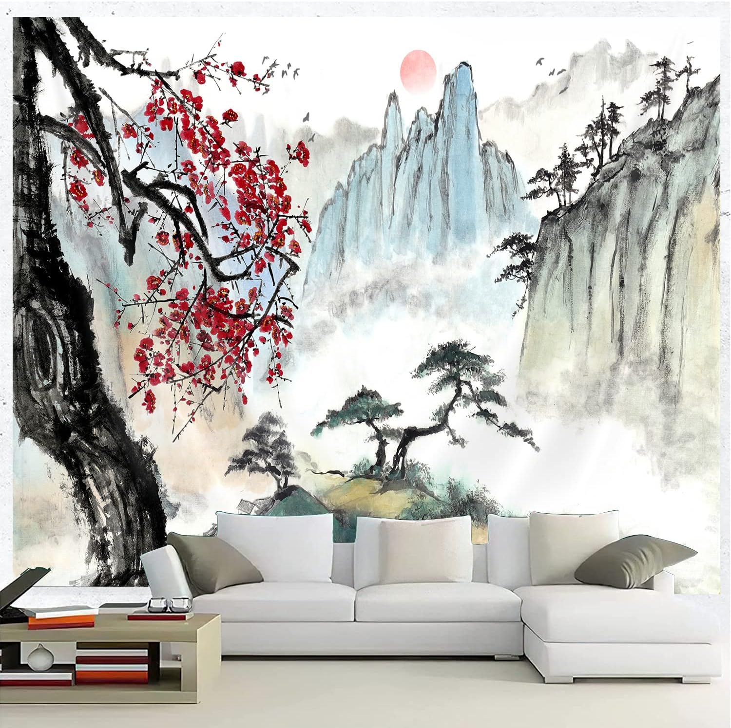Tapestries - Bcsewcg Japanese Tapestry, Cherry Blossom Tapestry, Asian Anime Wall Tapestry, Nature Landscape Tapestries, Aesthetic Wall Art Tapestry for Bedroom Living Room Home Decor
