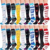 Suhine 20 Pairs Christmas Nurse Compression Socks 20-30mmhg Knee High Sock for Running Athletic Nurses Week Appreciation Gift