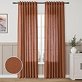 Boho Terracotta Linen Curtains 2 panels for Living Room Bab Tab Light Filtering Sheer Window Curtains Traditional Farmhouse Retro Rust Color Room Decor Desert Earthy Tone Drapes 84 inch Long 52x84