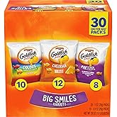 Goldfish Crackers Big Smiles Variety Pack with Cheddar, Colors, and Pretzels, Snack Packs, 30 Ct