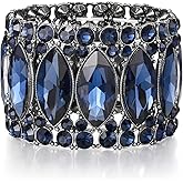 BriLove Wedding Bridal Elegant Crystal Double Row Rhinestones Marquise Cluster Stretch Bangle Bracelet for Bride