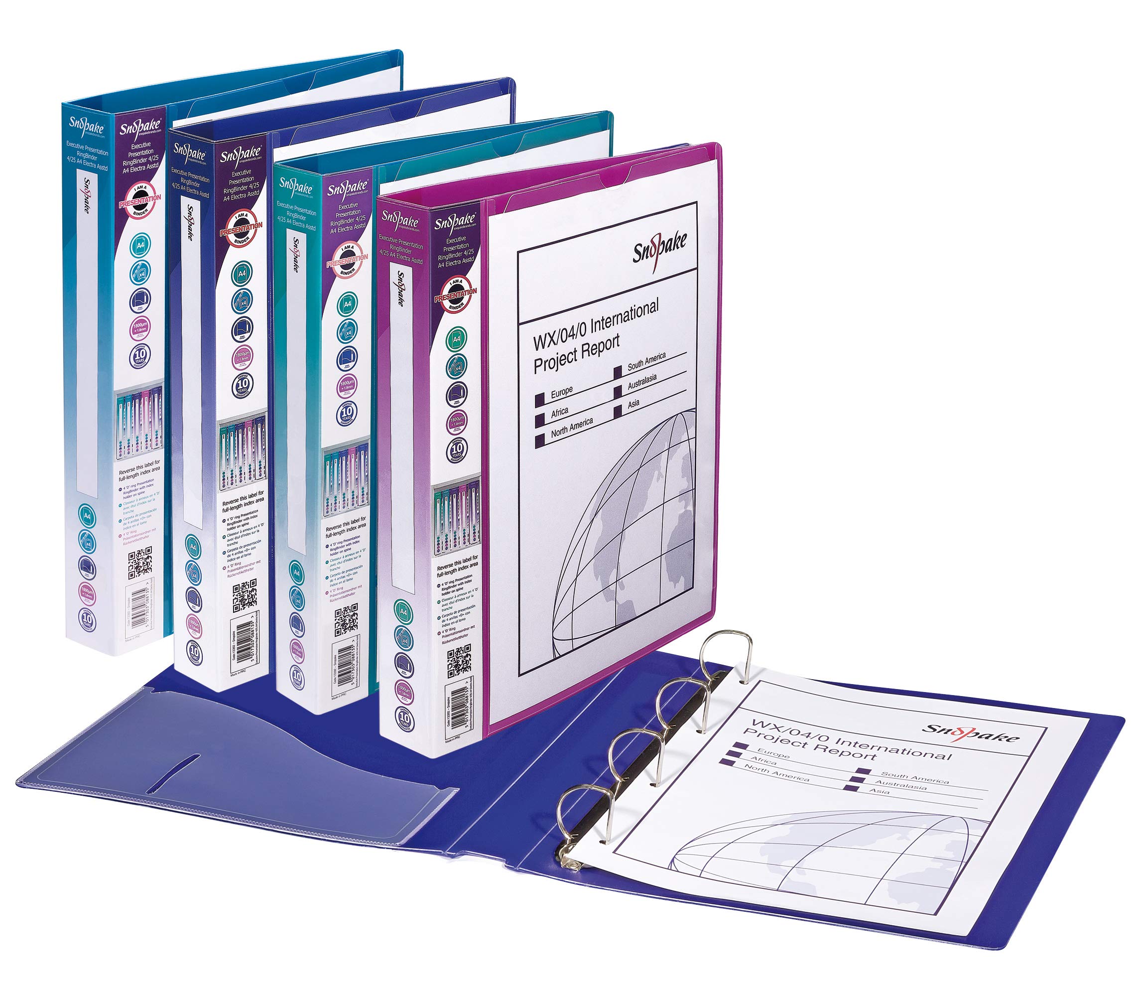 Snopake A4 4 D-Ring 25 mm Executive Presentation RingBinder – Electra Assorted [Pack of 10] Ref: 13392