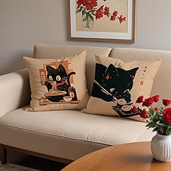 Fuasei Funny Vintage Black Cat Japanese Sushi Ramen