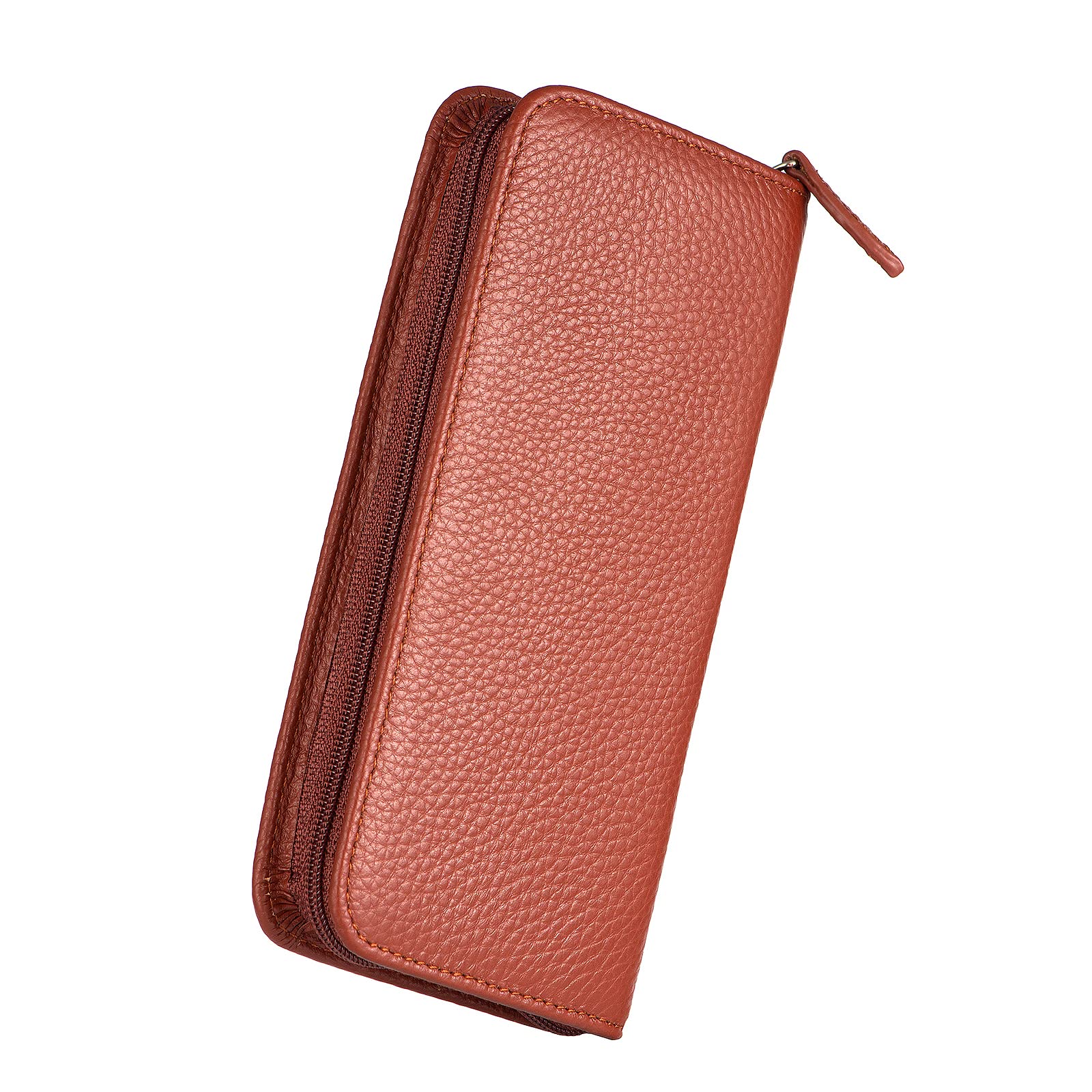 Genuine Leather Fountain Pen Case, 3 Divided Slots Brown Color, Zippered Pen Case Pouch, Handmade Display Holder for Rollerball Pen — image 1