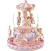 Mr.Winder Carousel Music Box Snow Globe Unicorn Horse Musical Boxes with Color Lights, for Girls Women Daughter,Gift for Anniversary Christmas Birthday
